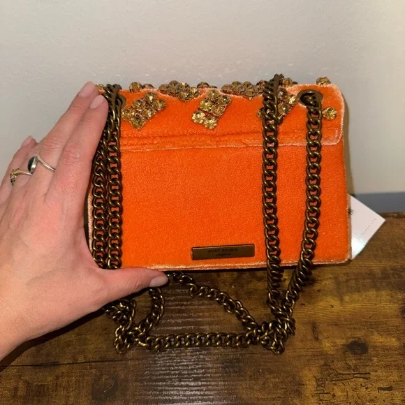 🧡🧡🧡 Kurt Geiger Orange Jewel-Embellished Shoulder Bag - Picture 4 of 5